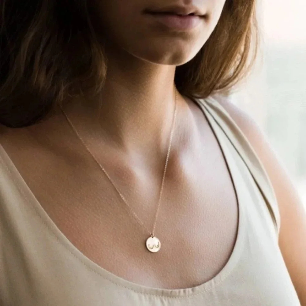 Teardrop Boobs Body Positivity Charm Disc Necklace - Picture 6 of 7